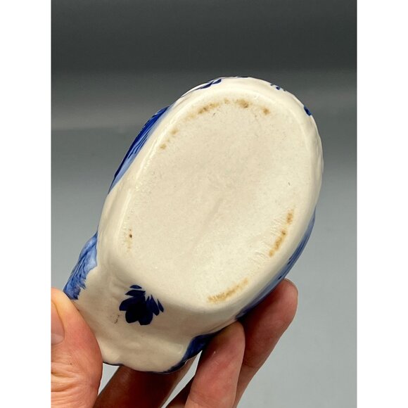 Blue & White Ceramic Dutch Hen Planter 5" Figurine Windmill Design Delft - Picture 8 of 13